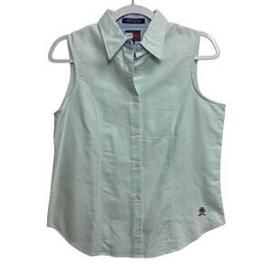 Tommy Hilfiger Women Top size 8 Green Sleeveless Button Up Casual Comfort Cotton